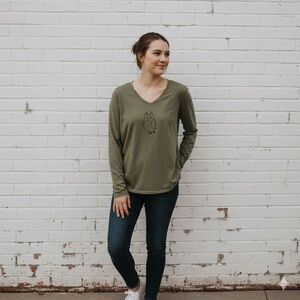 Good Karma Organic Cotton Long Sleeve shirt Owl Embroidery